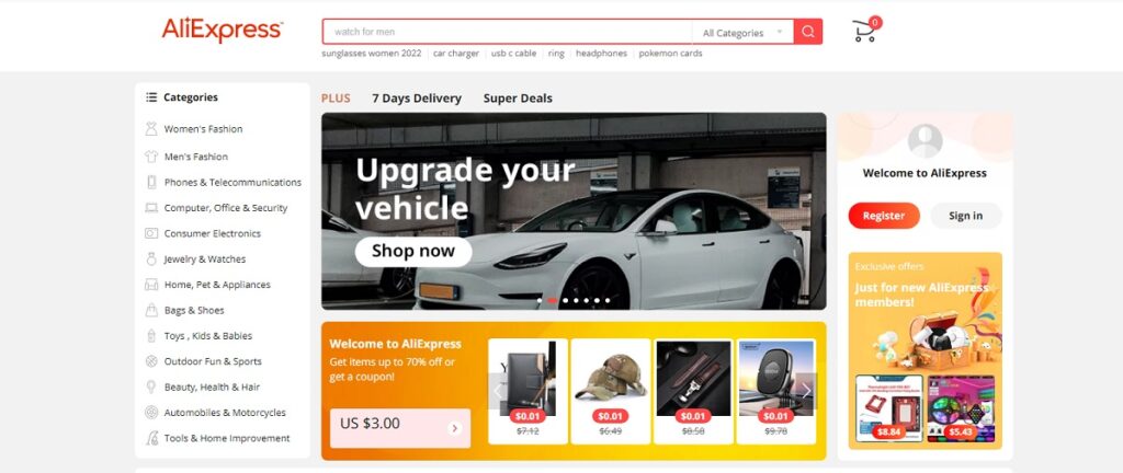 AliExpress landing page