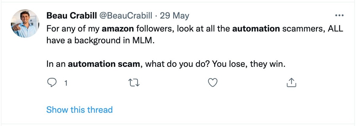 Users talking about the Amazon automation scam on Twitter
