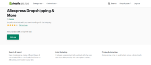 Screenshot of the AliExpress shopify app.