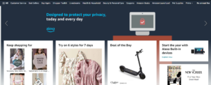 Screenshot of the Amazon homepage.