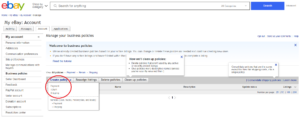 Screenshot of the eBay policy creation screen.