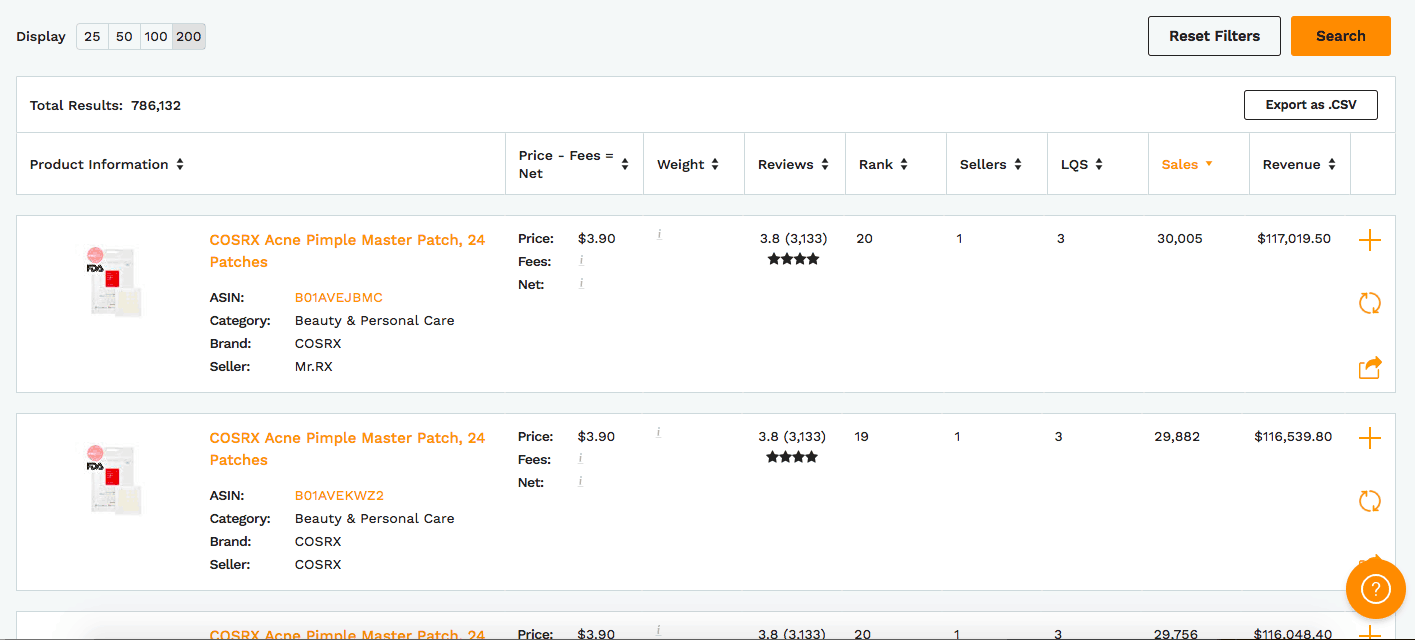 Product Database Filtering
