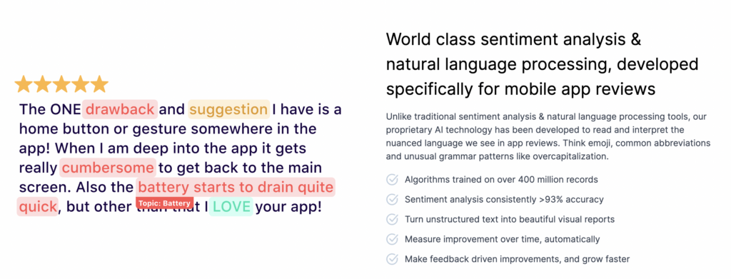 Appbot as an Amazon fake review checker utilizes sentiment analysis and natural language processing to quickly check for fraudulent reviews. 