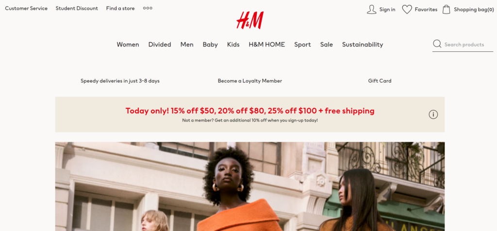 is shein legit - h&m homepage screenshot