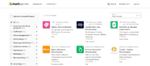 Screenshot of the Shopify dropshipping apps page.
