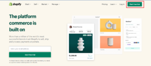 Screenshot of Shopify homepage.