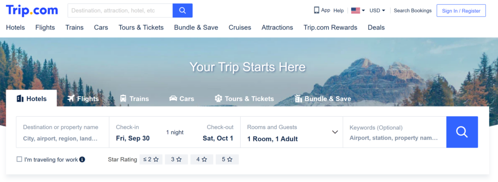 is trip.com legit? - homepage screenshot
