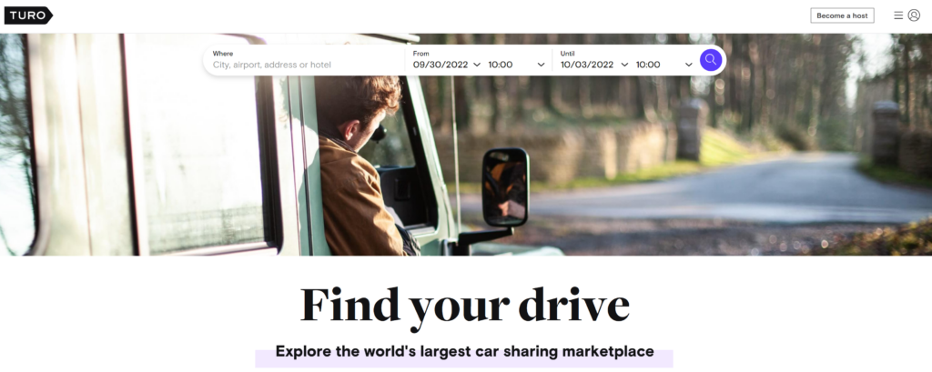 is turo legit - homepage screenshot
