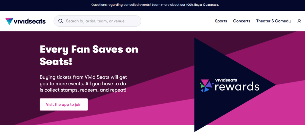 is vivid seats legit - vivid seats rewards program screenshot